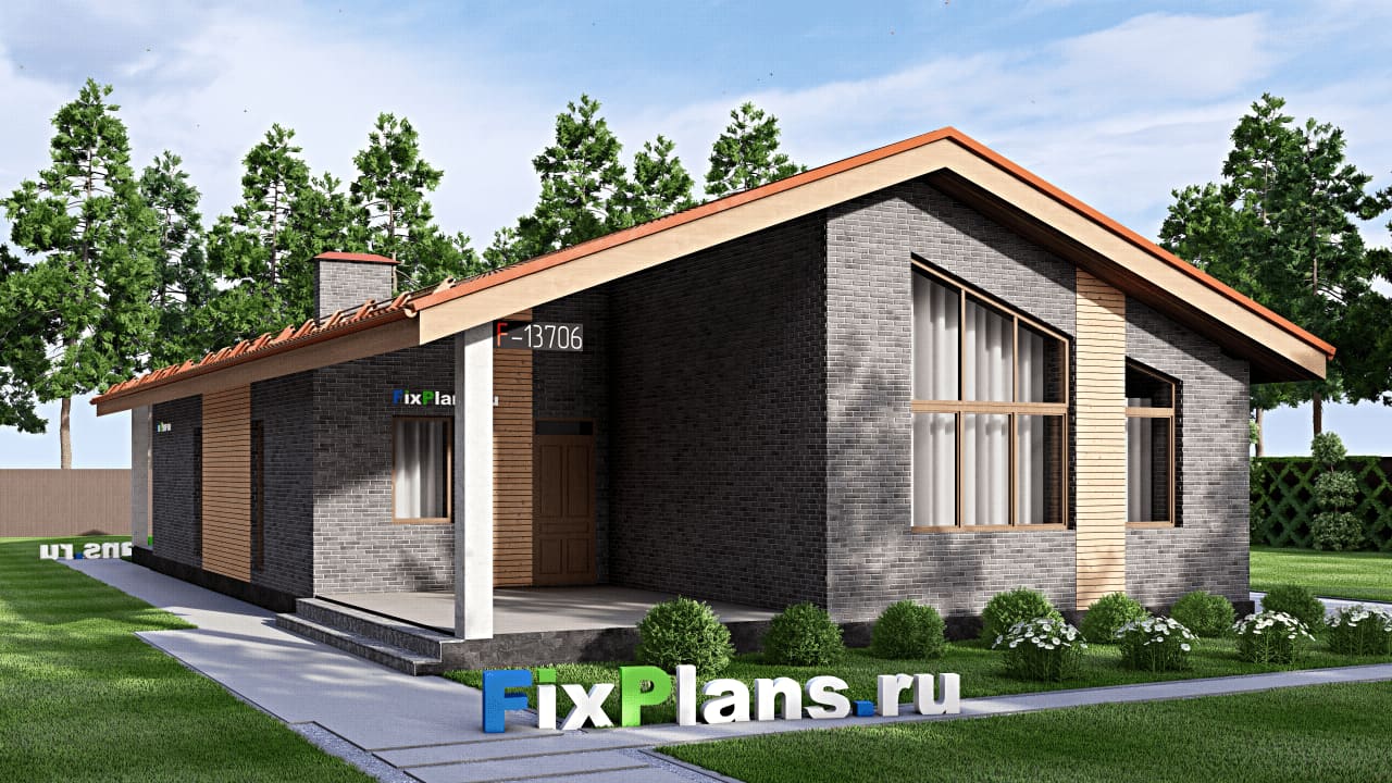 Одноэтажный дом F-13706 — фасад