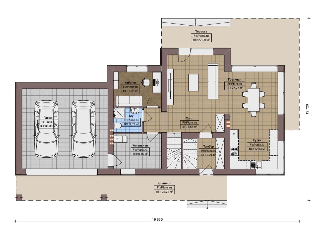 Планировка Одноэтажный дом с мансардой  F-15956