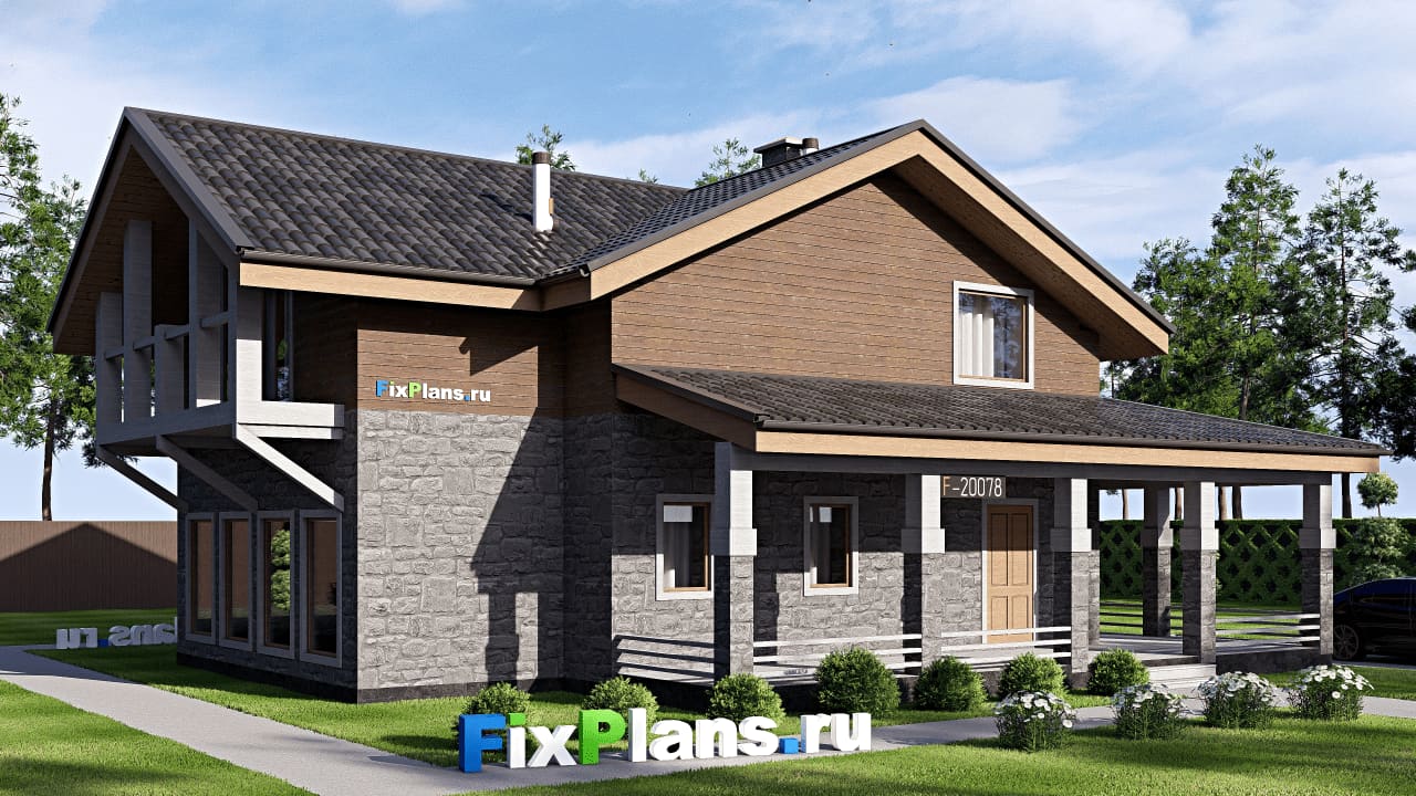 Одноэтажный дом с мансардой  F-20078 — фасад