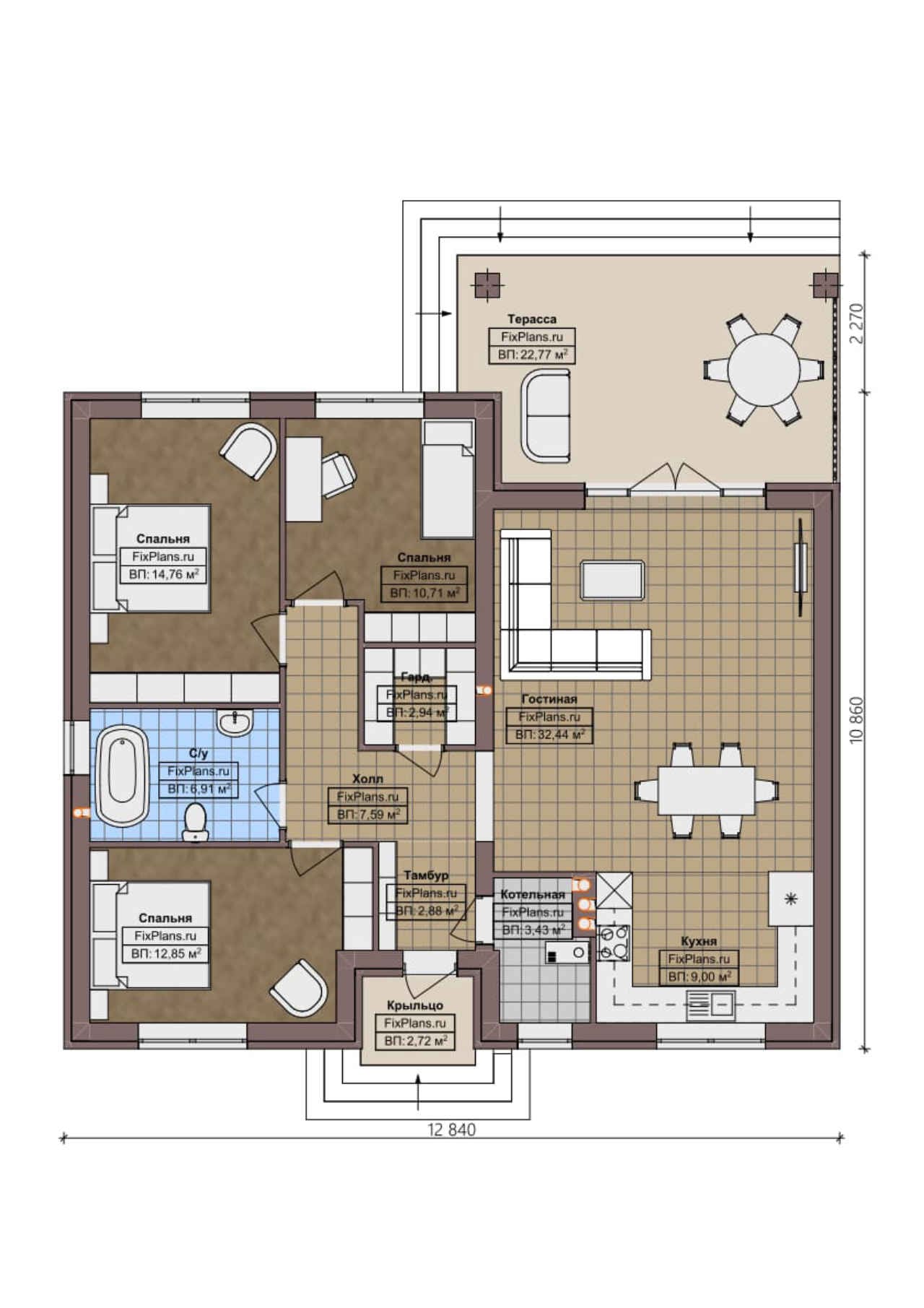 Планировка Одноэтажный дом F - 0881