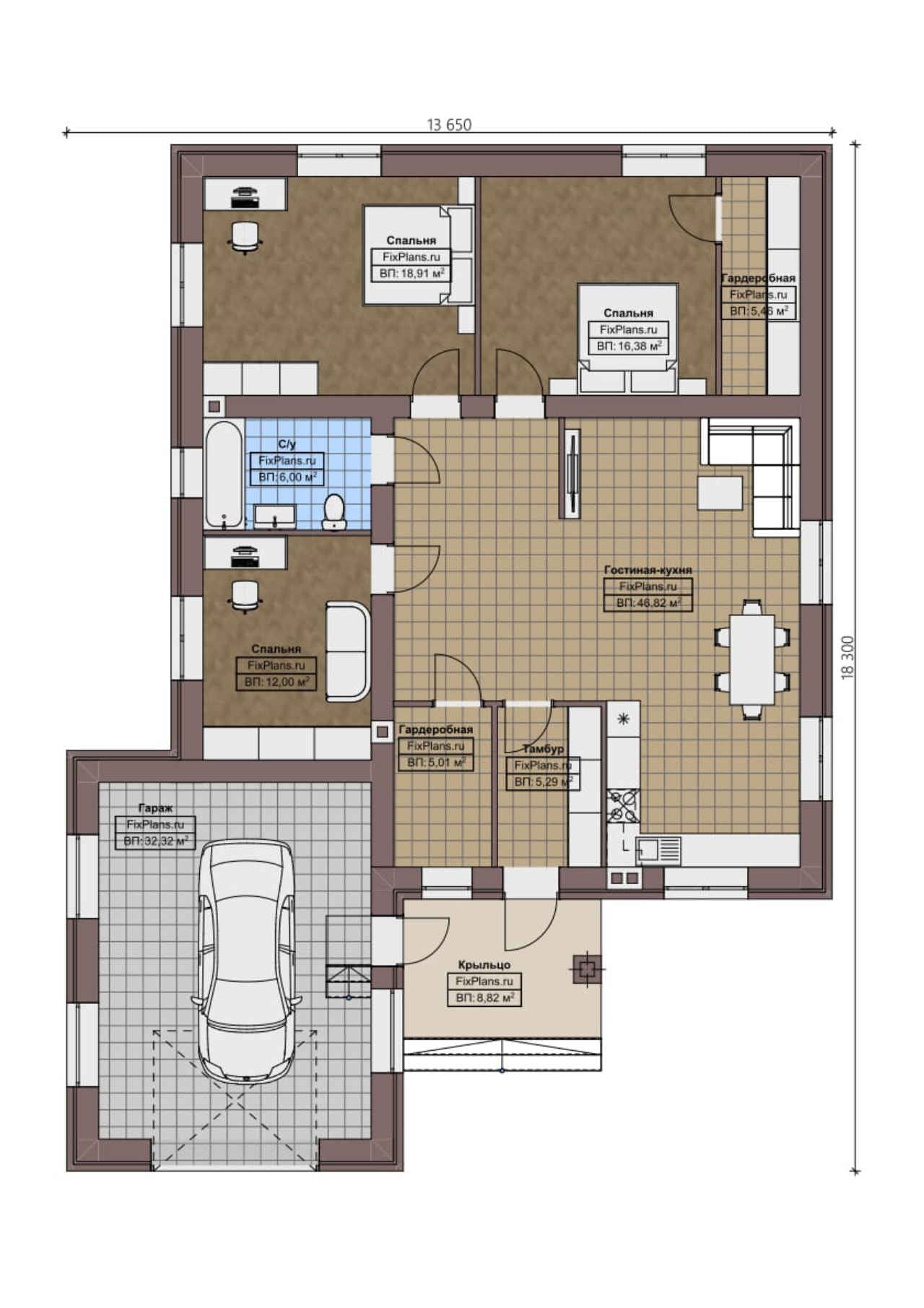 Планировка Одноэтажный дом F - 1826